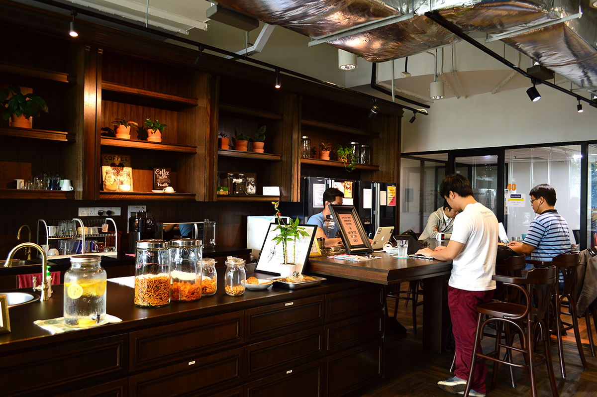 The pantry at WORQ is a popular place to meet, work, and get refreshments.