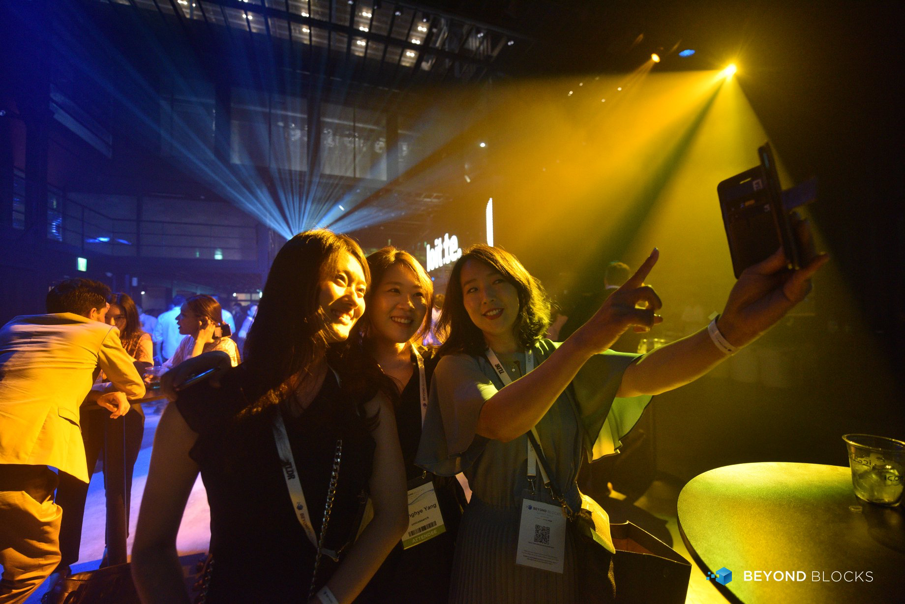 Blockchain offers corporates a “new way of seeing things,” but startups need to ensure corporate buy-in to ensure success. (Photo: Beyond Blocks. Attendees at an after-party at the Beyond Blocks summit in Seoul, Korea.) 